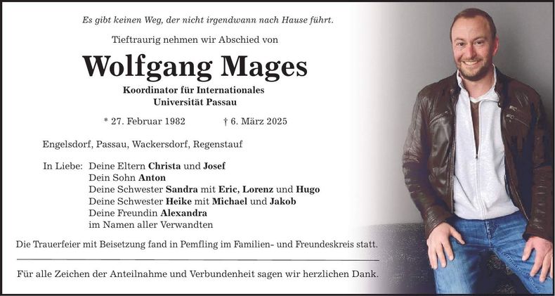 Traueranzeige Wolfgang Mages