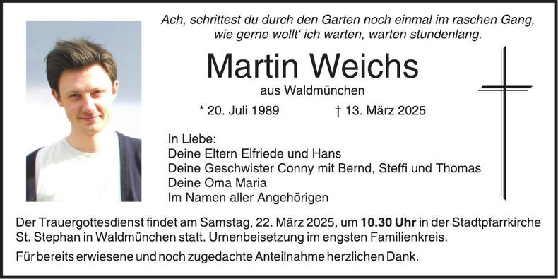 Traueranzeige Martin Weichs