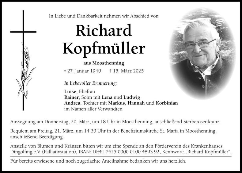 Traueranzeige Richard Kopfmüller