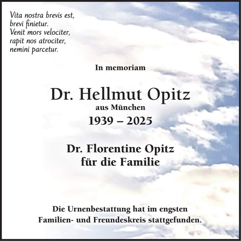 Traueranzeige Hellmut Dr. Opitz