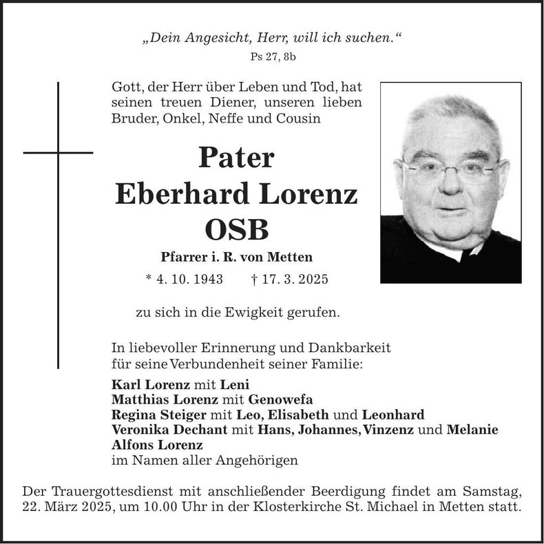 Traueranzeige Karl Lorenz