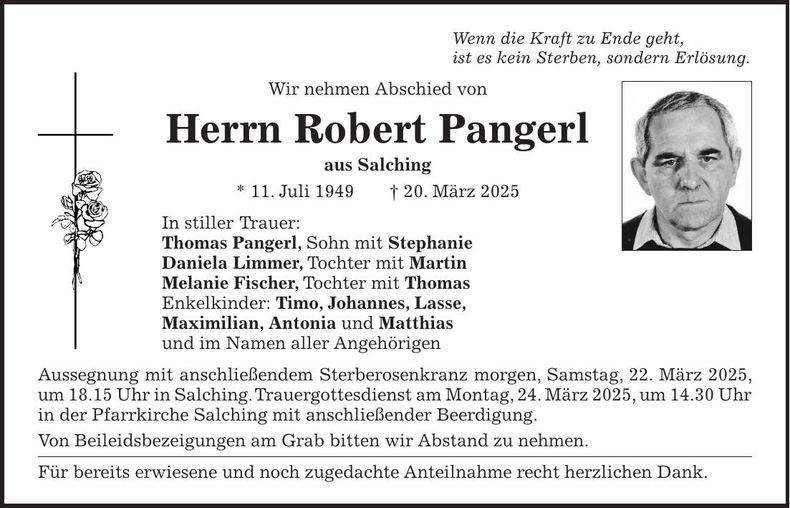 Traueranzeige Robert Pangerl