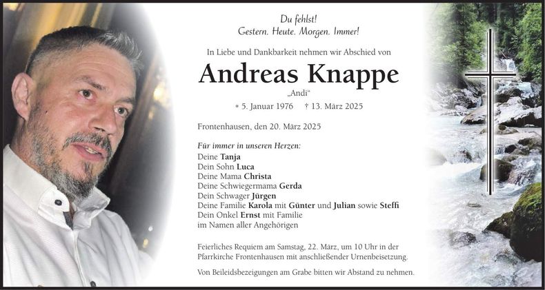Traueranzeige Andreas Knappe
