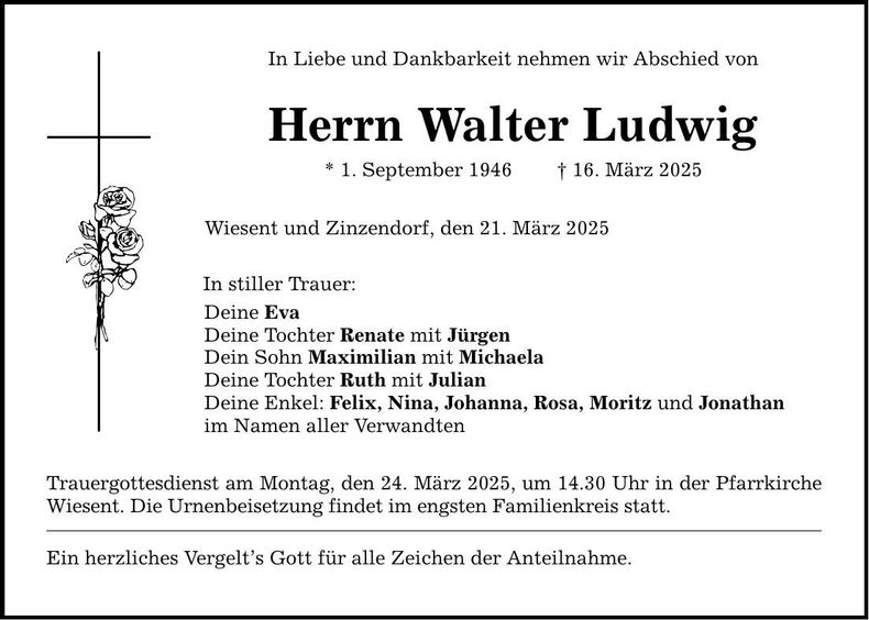 Traueranzeige Walter Ludwig