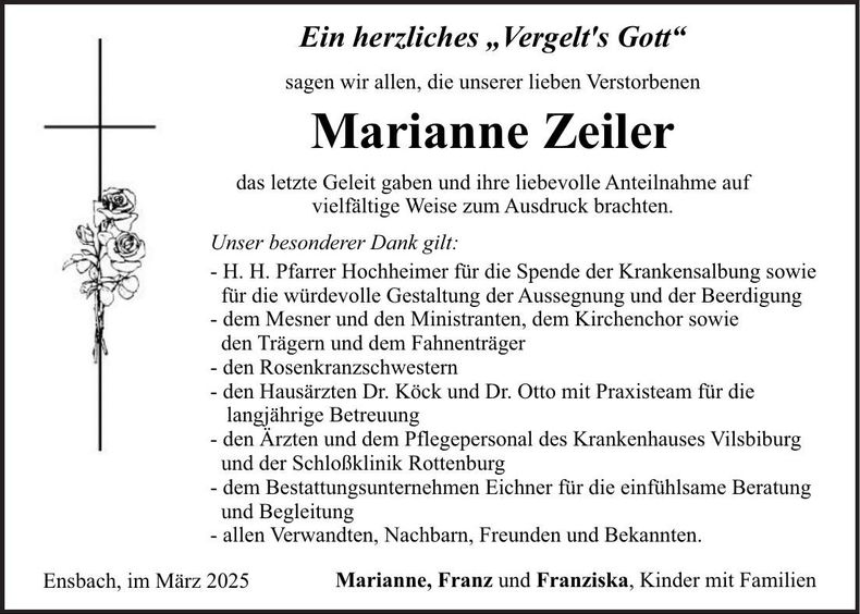 Traueranzeige Marianne Zeiler