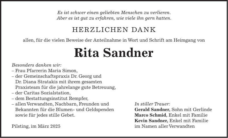 Traueranzeige Rita Sandner