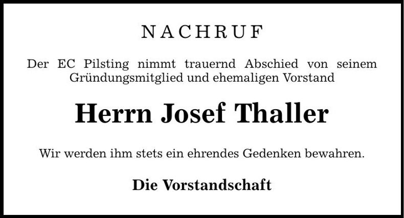 Traueranzeige Josef Thaller