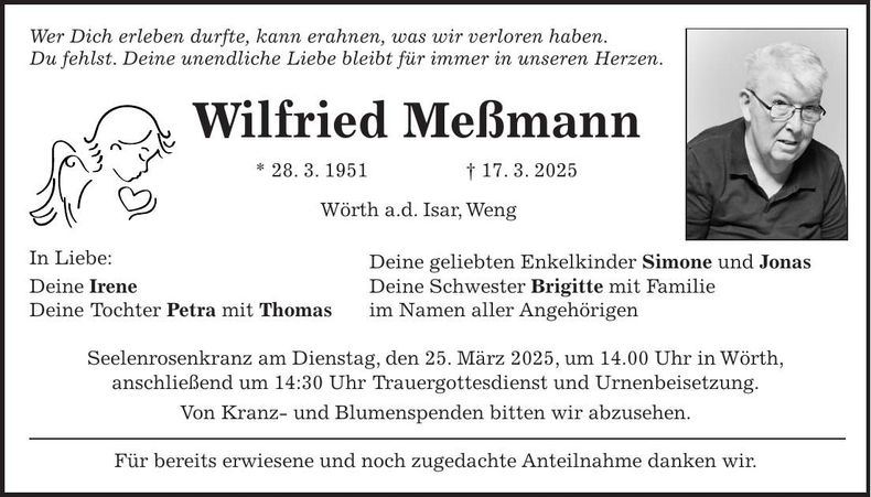 Traueranzeige Wilfried Meßmann