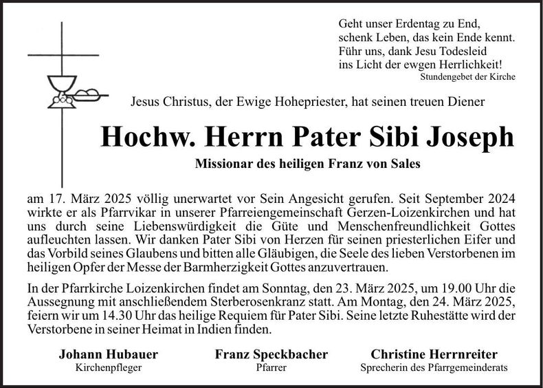 Traueranzeige Sibi Joseph