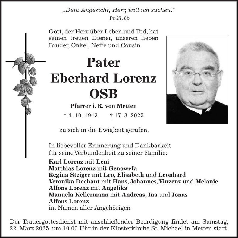 Traueranzeige Karl Lorenz