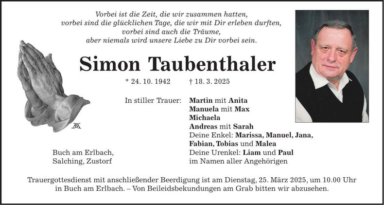 Traueranzeige Simon Taubenthaler
