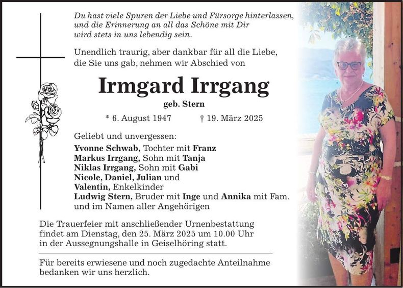 Traueranzeige Irmgard Irrgang