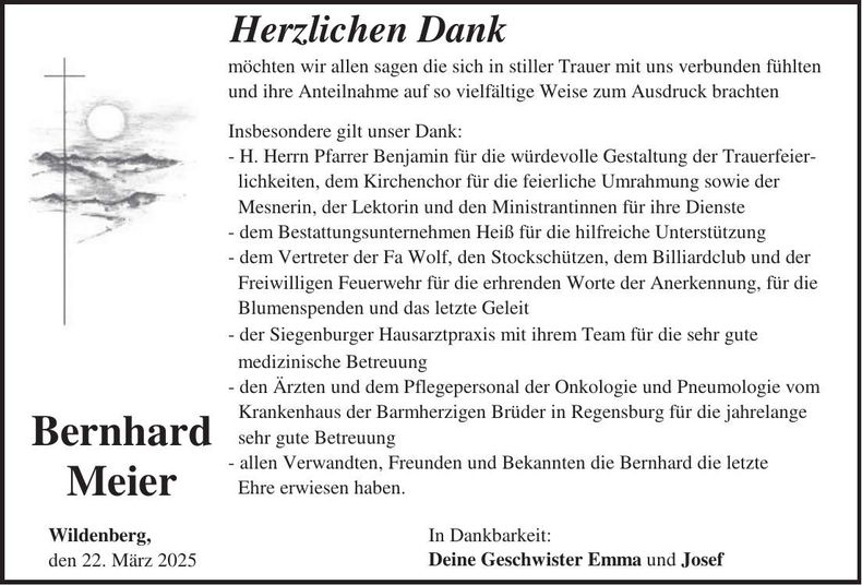 Traueranzeige Bernhard Meier