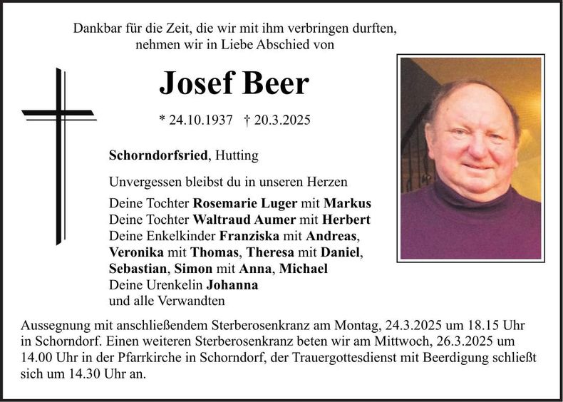 Traueranzeige Josef Beer