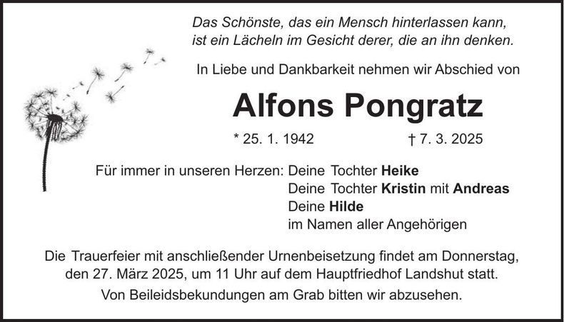 Traueranzeige Alfons Pongratz
