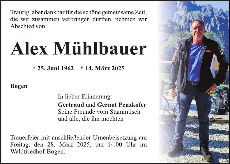Traueranzeige Alexander Mühlbauer