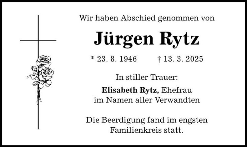 Traueranzeige Jürgen Rytz