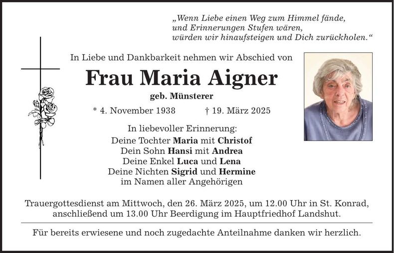 Traueranzeige Maria Aigner