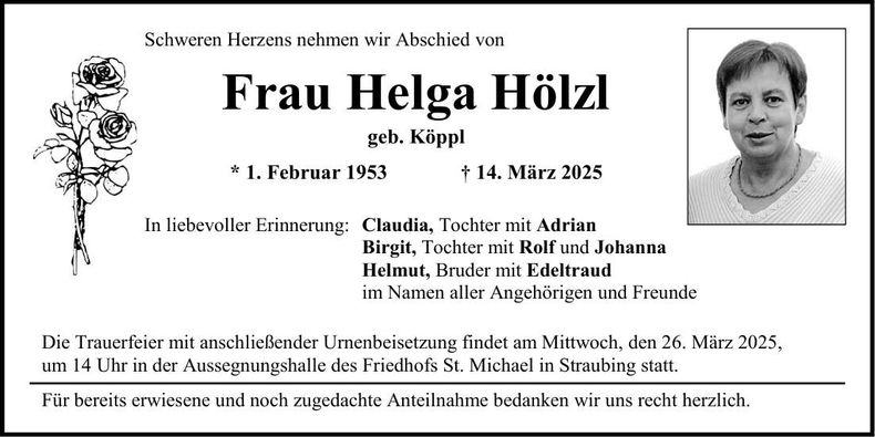 Traueranzeige Helga Hölzl