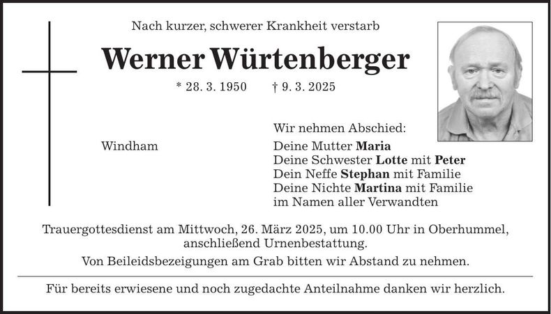 Traueranzeige Werner Würtenberger