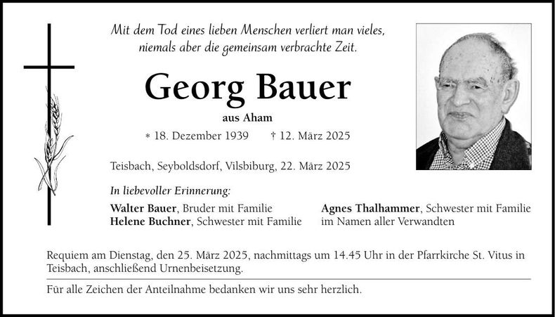 Traueranzeige Georg Bauer