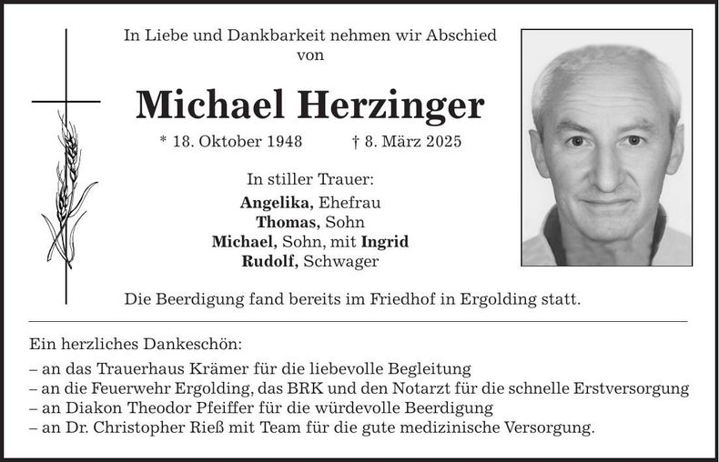 Traueranzeige Michael Herzinger