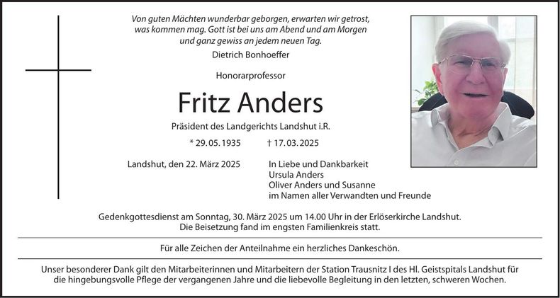 Traueranzeige Fritz Anders