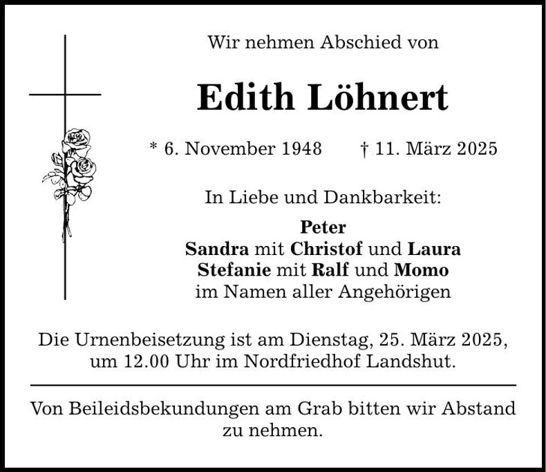 Traueranzeige Edith Löhnert