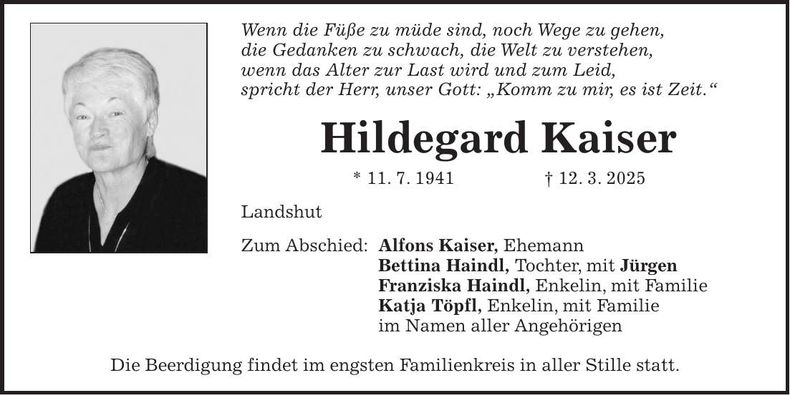 Traueranzeige Hildegard Kaiser