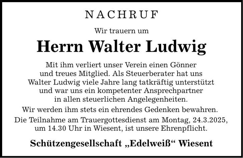 Traueranzeige Walter Ludwig