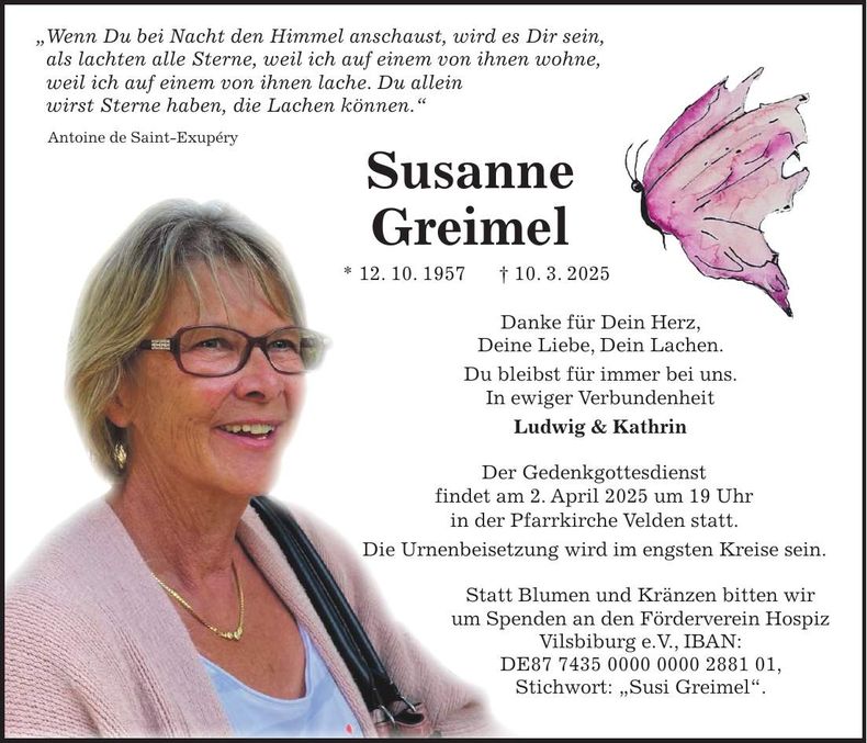 Traueranzeige Susanne Greimel