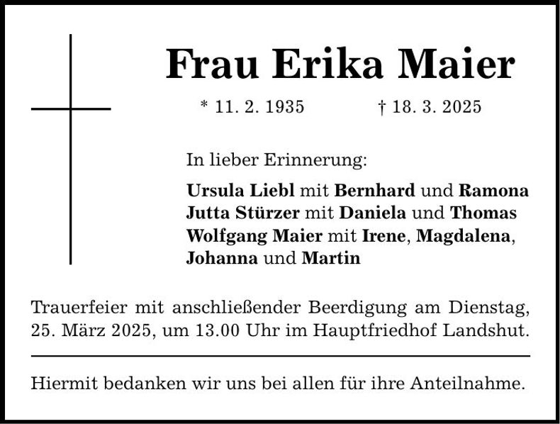 Traueranzeige Erika Maier