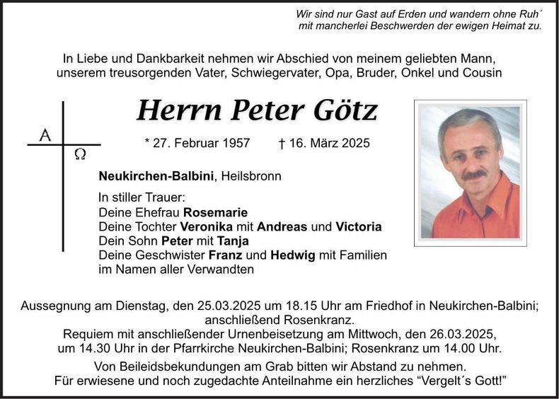 Traueranzeige Peter Götz