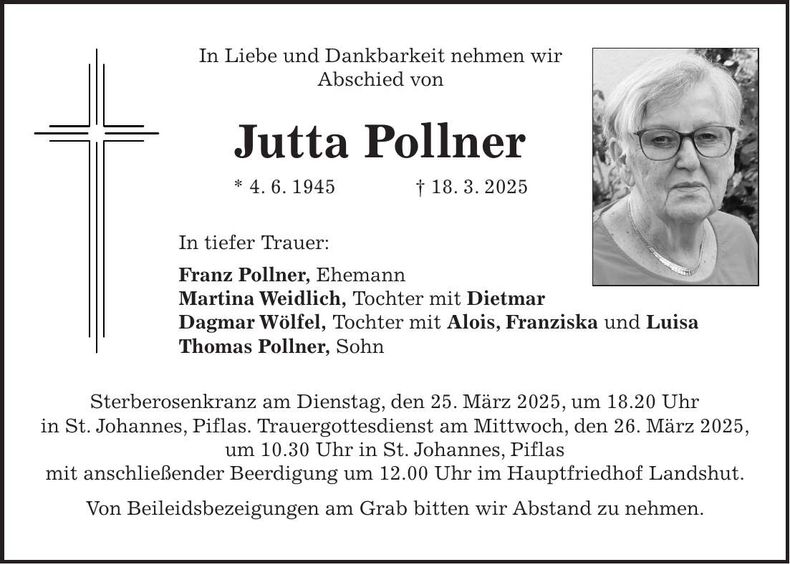 Traueranzeige Jutta Pollner