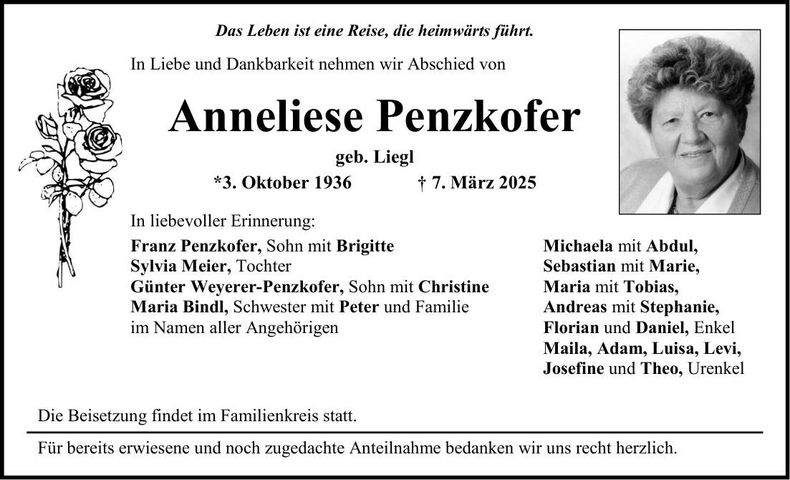 Traueranzeige Anneliese Penzkofer