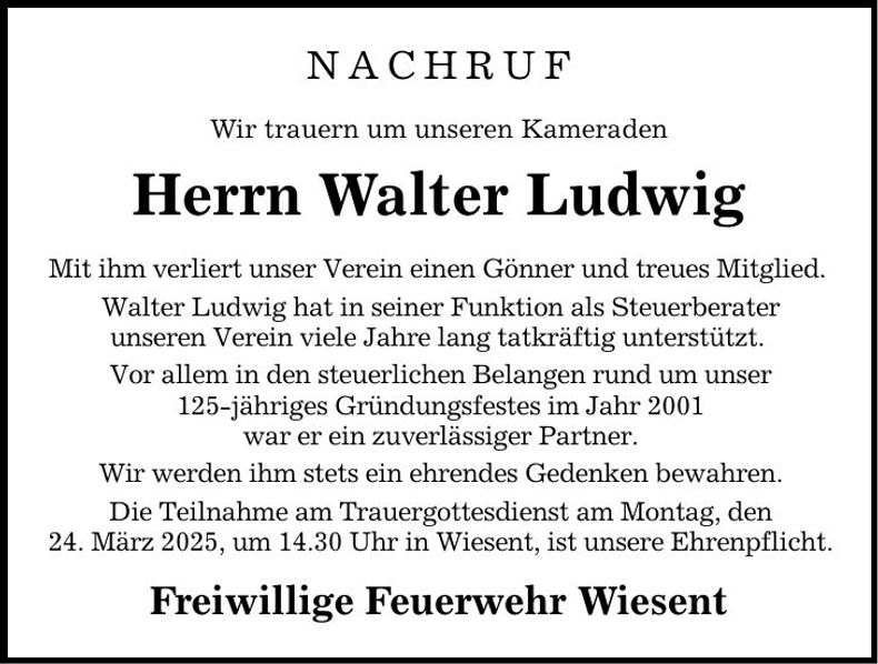 Traueranzeige Walter Ludwig