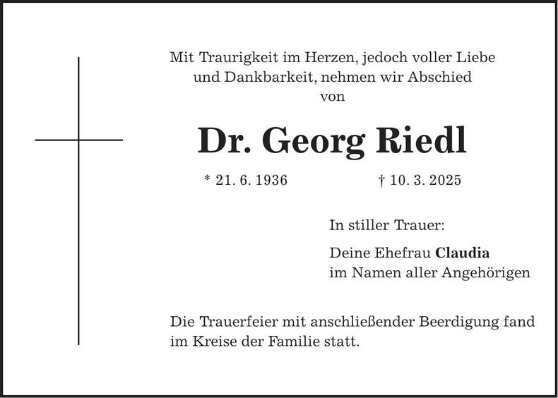 Traueranzeige Georg Riedl