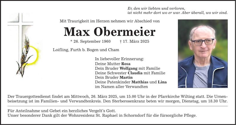 Traueranzeige Max Obermeier