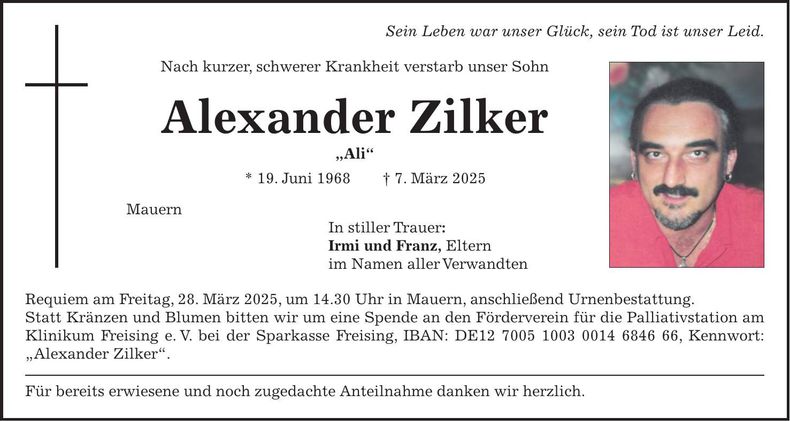 Traueranzeige Alexander Zilker