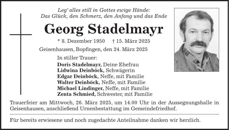 Traueranzeige Georg Stadelmayr