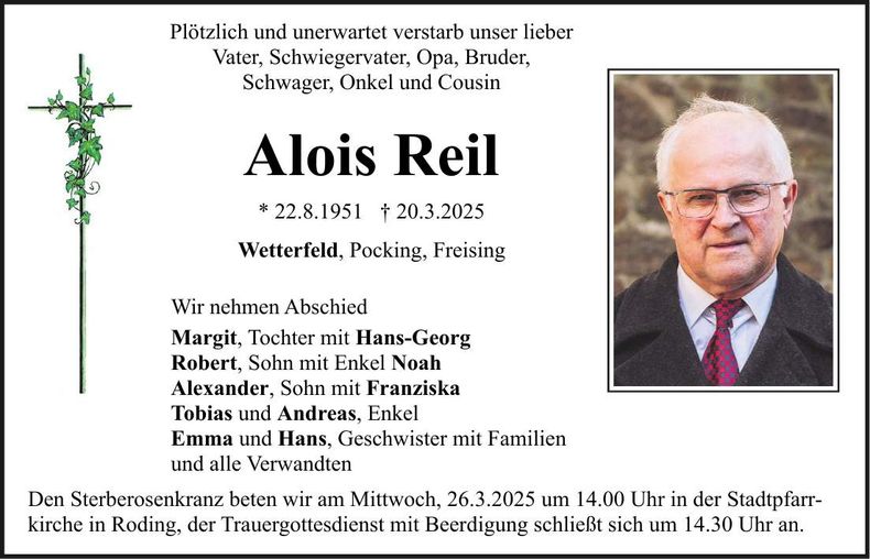 Traueranzeige Alois Reil