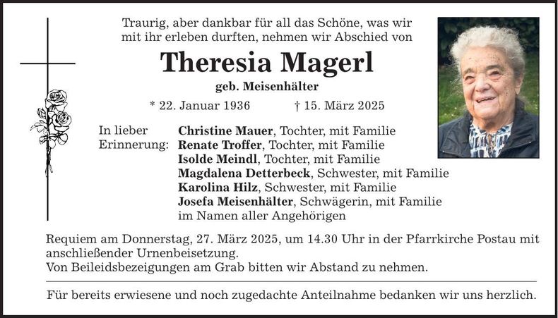 Traueranzeige Theresia Magerl