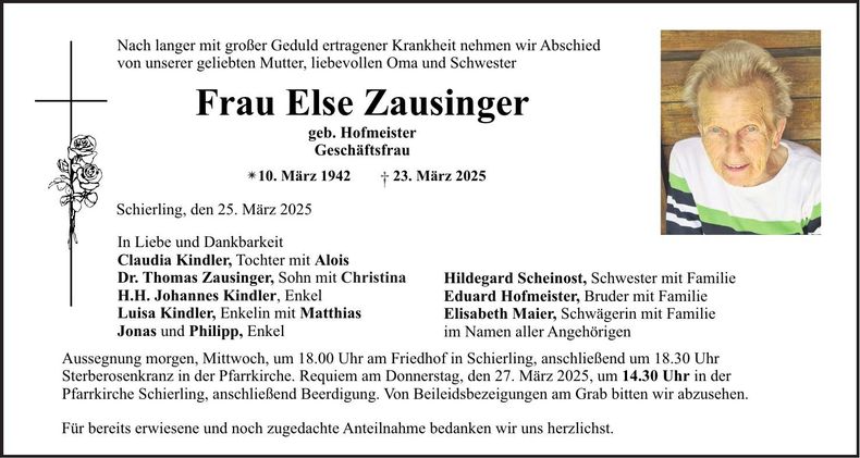 Traueranzeige Else Zausinger