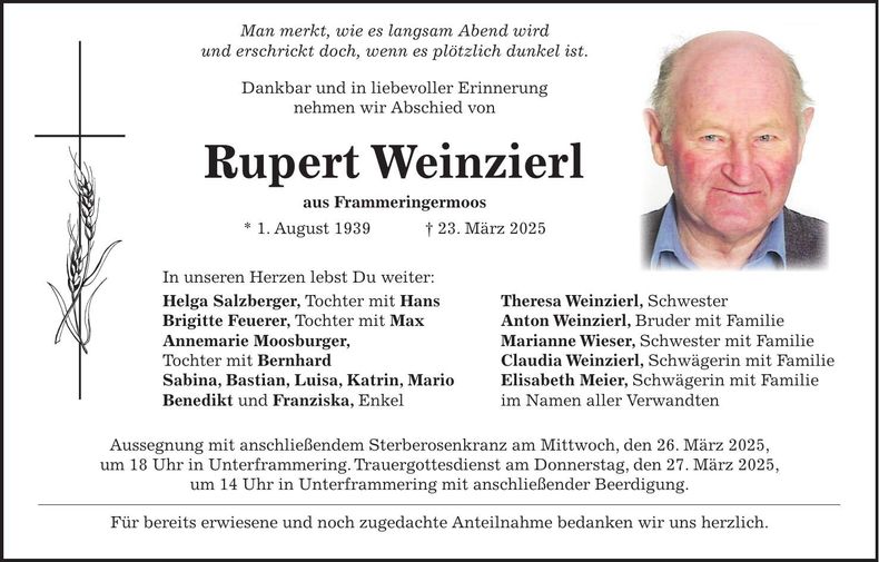 Traueranzeige Rupert Weinzierl