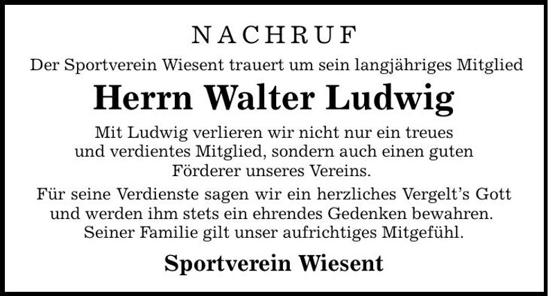 Traueranzeige Walter Ludwig