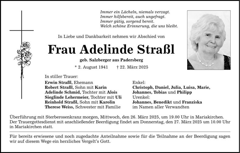 Traueranzeige Adelinde Straßl