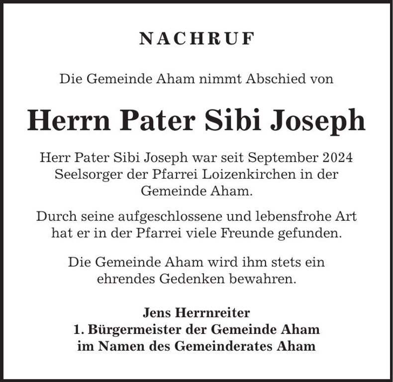 Traueranzeige Sibi Joseph