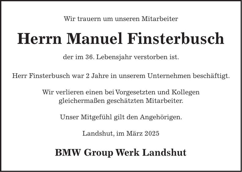 Traueranzeige Manuel Finsterbusch