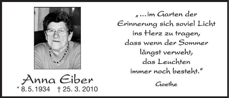 Traueranzeige Anna Eiber