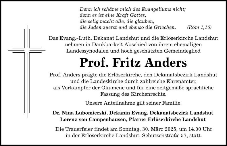 Traueranzeige Fritz Anders